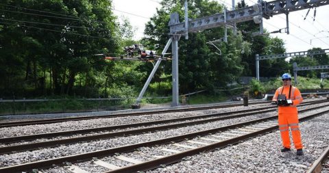 Drone employed to inspect overhead line equipment