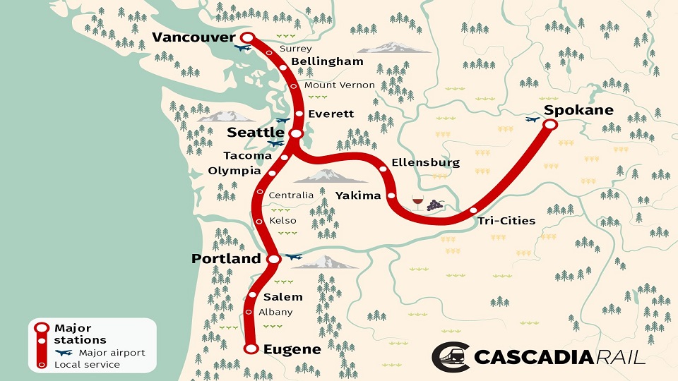 US-Canadian high-speed railway, source: Cascadia Rail