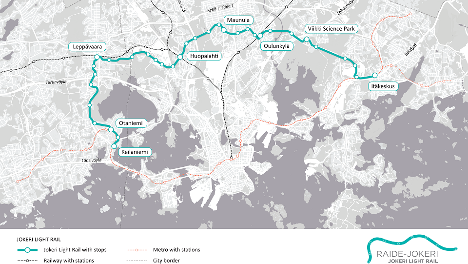 Jokeri Light Rail map, source: Jokeri Light Rail