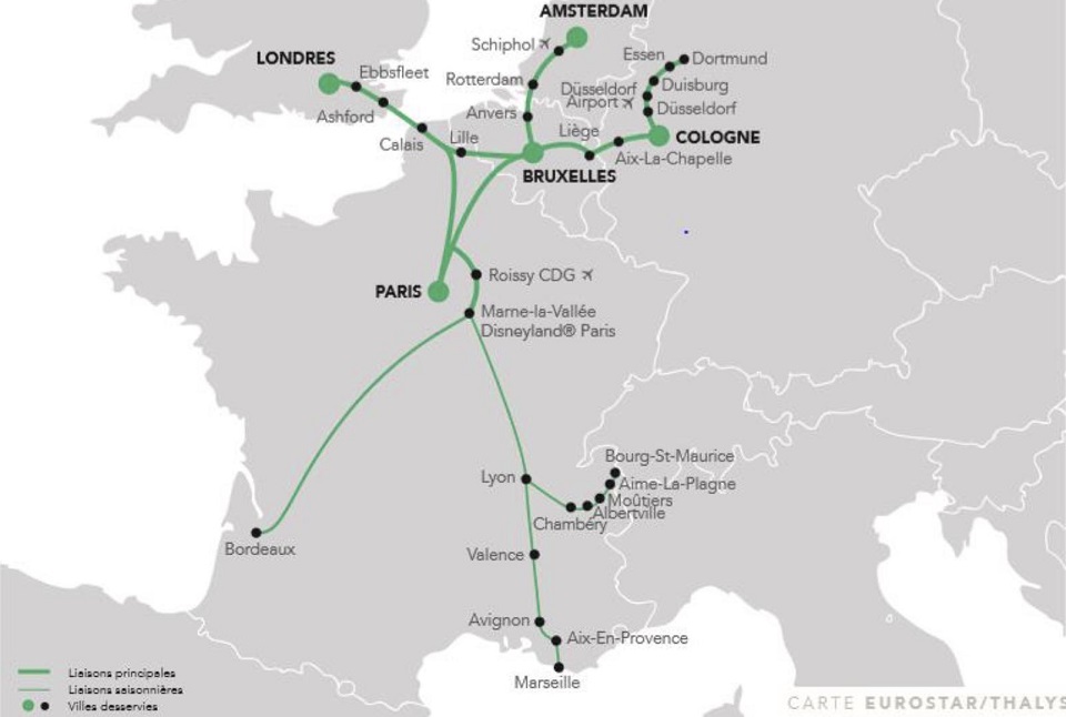 Thalys and Eurostar network, source: NMBS/SNCB