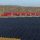 Solar panels along the tracks of Nuremberg S-Bahn in Bavaria