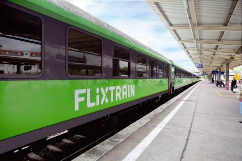 FlixTrain's distinctive green carriages
