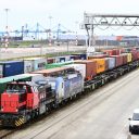 Freight train in the port of Rotterdam