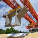 HS2 bridge prefabricated section being craned into place