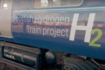 Close up of rolling stock logo for Scotland's hydrogen train project