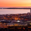 Twilight view over Swansea and Maritime Quarter from Kilvey Hill Swansea South Towns And Villages