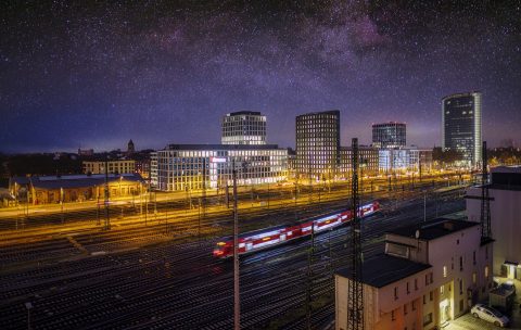 Train with night sky