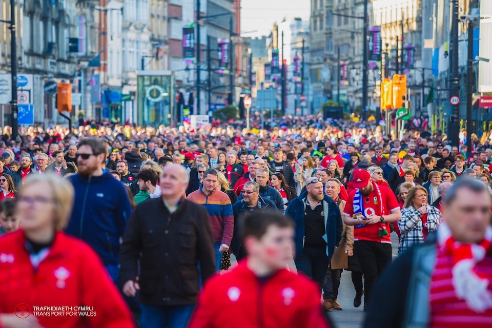 Welsh crowd in Cardiff street