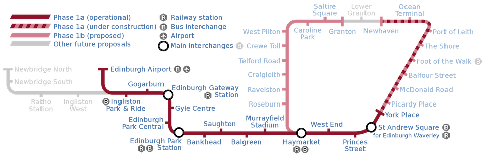 A map of the proposed full Edinburgh Tram network