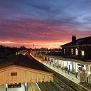 Sunset over Farnham station in Hampshire in England