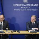 The Minister of State Giorgos Gerapetritis and the outgoing Minister of Infrastructure and Transport Kostas Karamanlis in a meeting at the ministry follow the accident