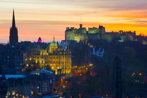 Twilight cityscape of Edinburgh