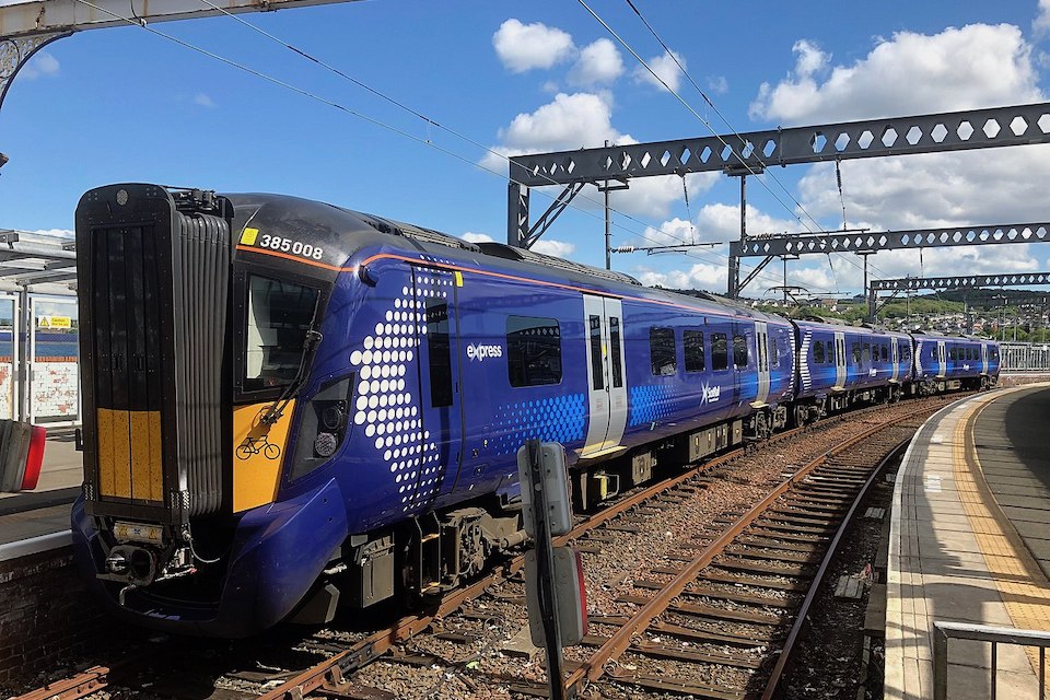 Class 385 electric multiple unit in Scotrail blue livery