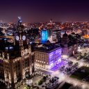 Overhead view of Liverpool waterfront at night