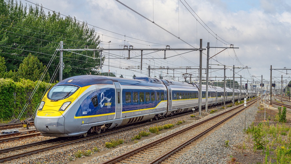 Eurostar train on tracks near Rotterdam