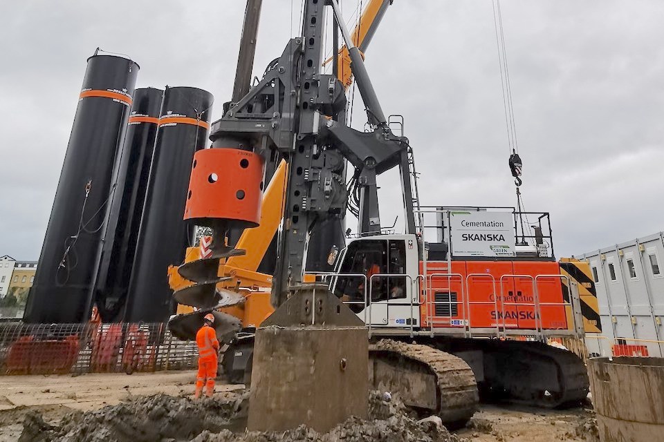 A huge piling machine, fuelled by HVO, at work on a construction site for HS2