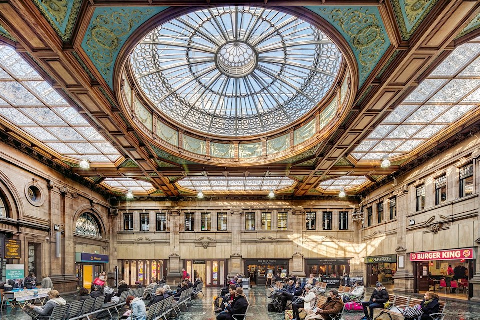 The ornate roof of the booking hall at Edinburgh Waverley station