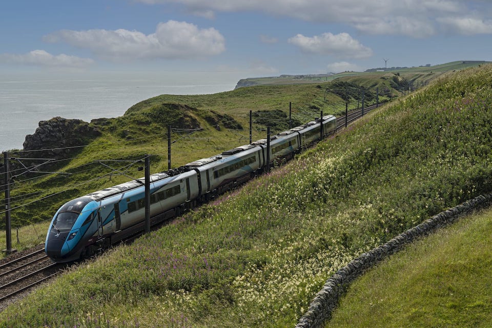 Nova train on a seaside cliff on the East Coast main line