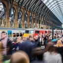 Busy platform at King's Cross station in London