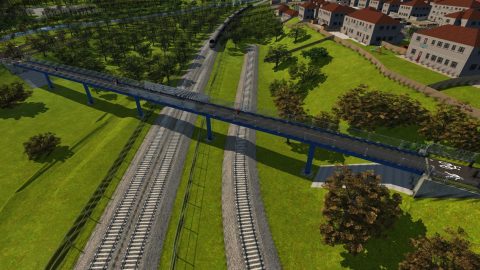 CGI overhead of three track footbridge in Leven