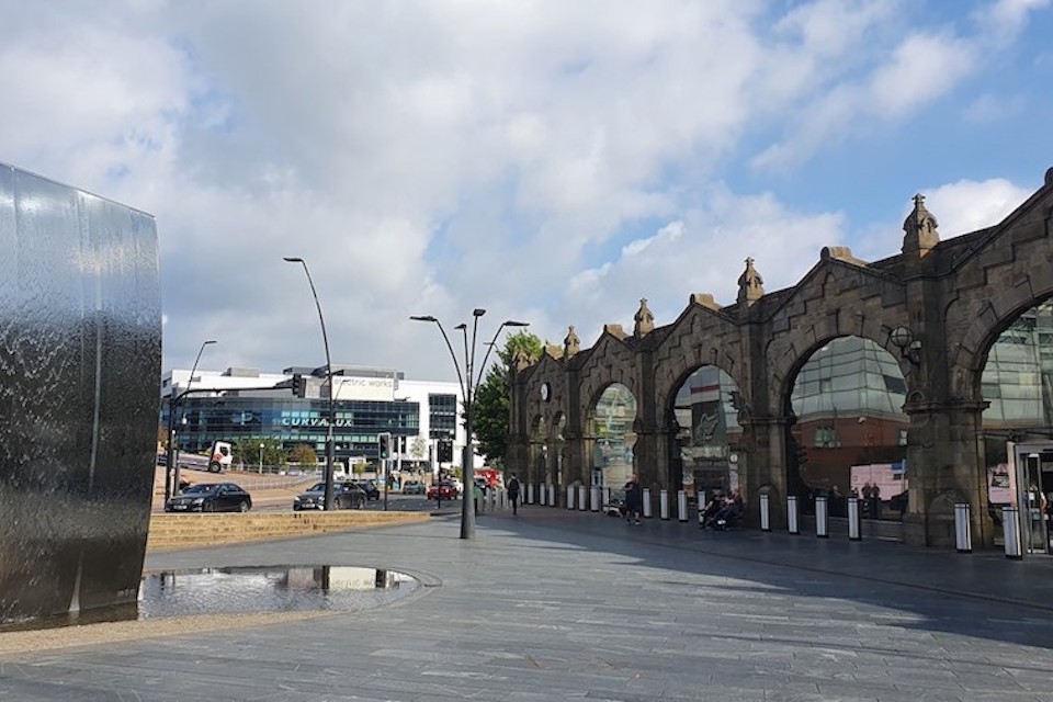View of the forecourt of Sheffield Midland station