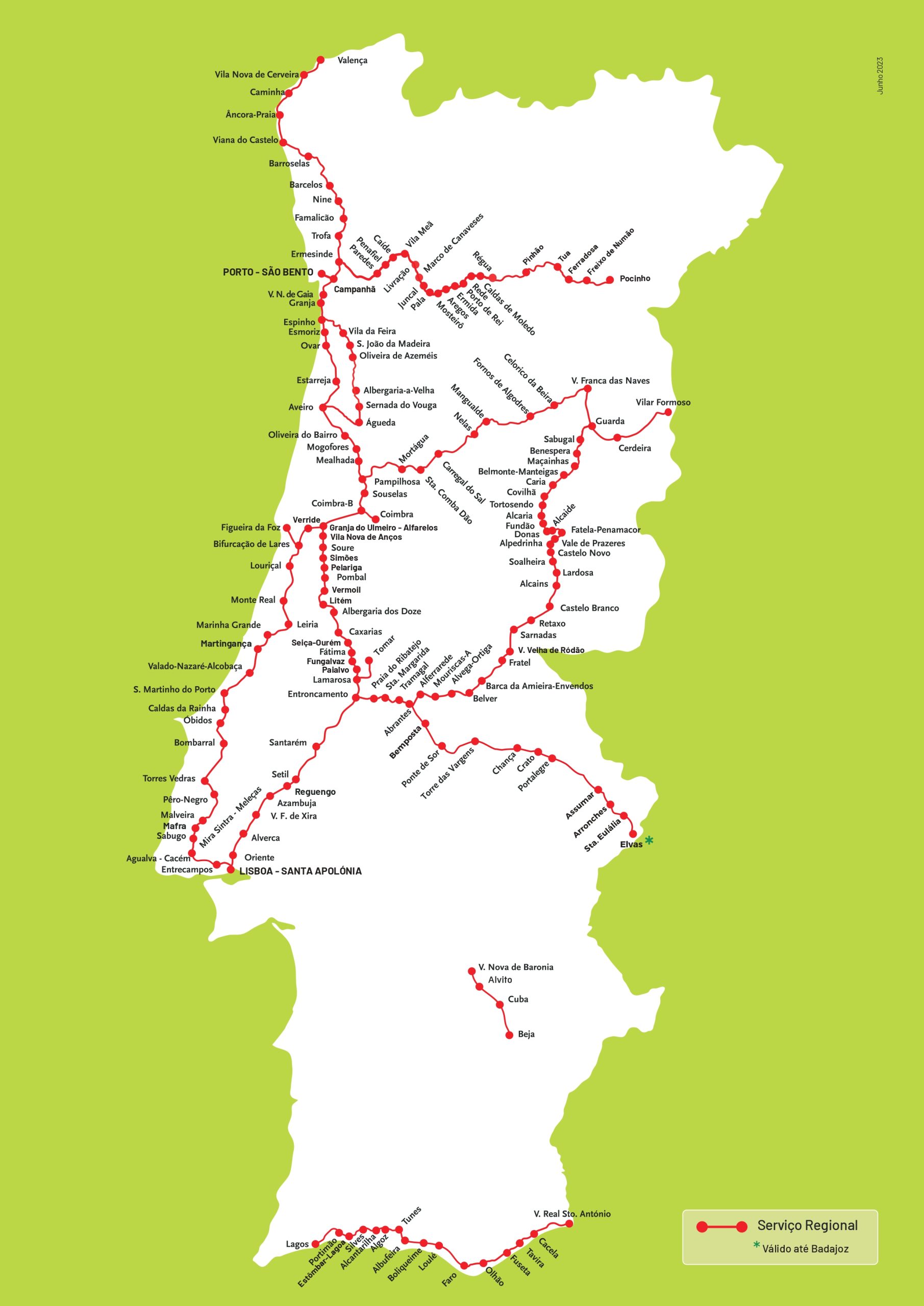 Map of Portuguese regional trains (Source: CP)