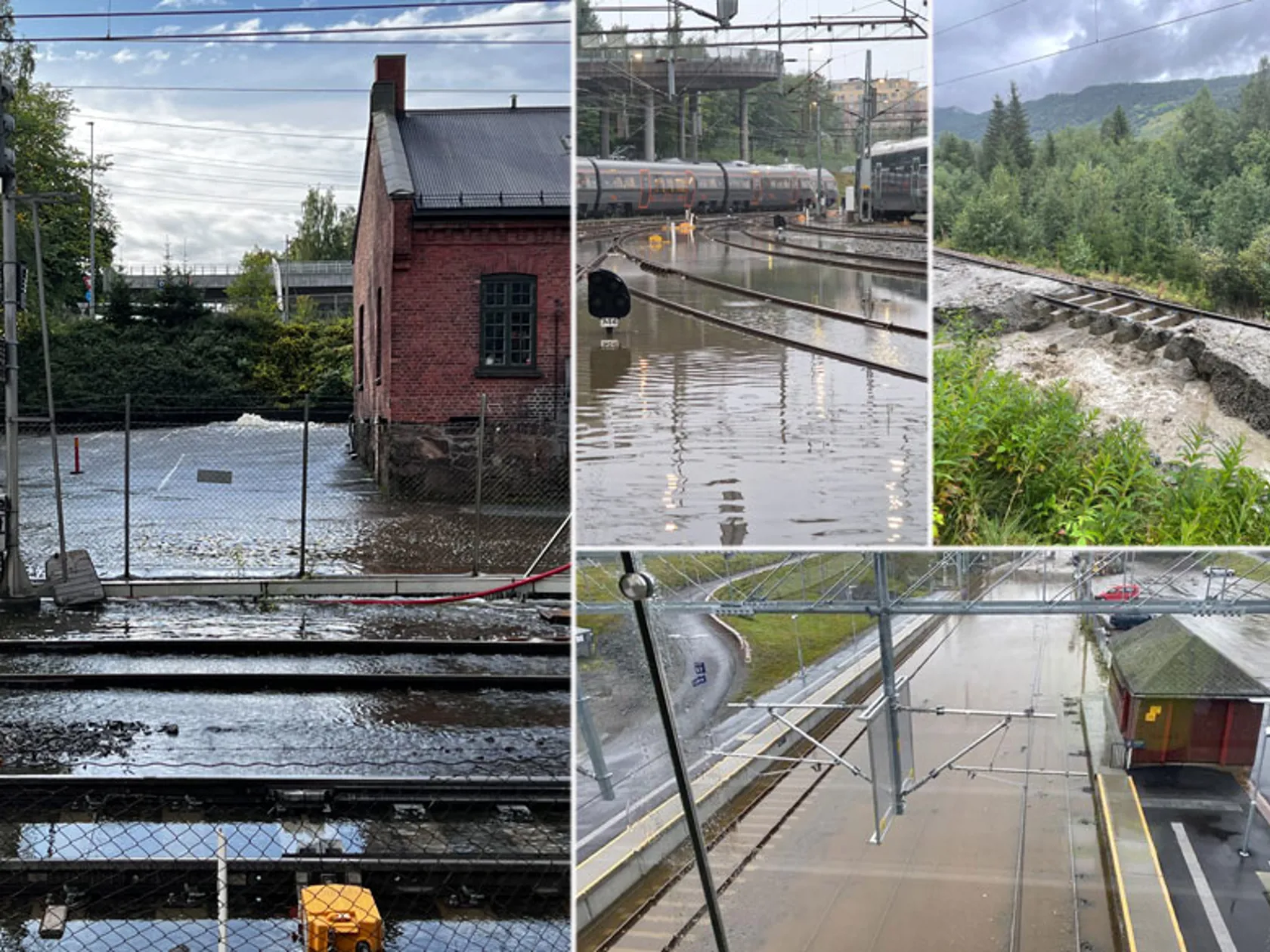 Extreme amounts of water have caused trouble on several railway lines in Eastern Norway at the weekend of August 27 (image: Bane NOR)