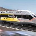 Simulated image of a Brightline West high-speed train