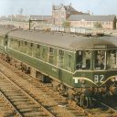 An example of a class 104 railcar, built in 1958 at the Birmingham Railway Carriage and Wagon Company, shown in service in 1960 on the rails at Sheringham