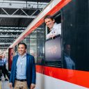 European Sleeper founders Elmer van Buuren and Chris Engelsman at the launch of their night train in May 2023