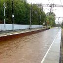 Flooding due to extreme weather at Bowling Station, Scotland, on 7 October 2023