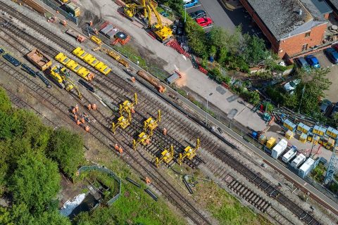 Drone shot of the track being removed ahead of Aylesbury culvert upgrade