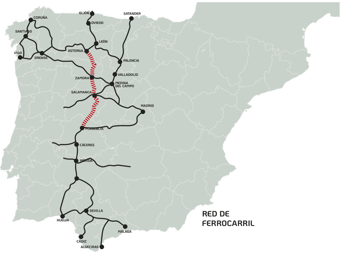 Map of the Ruta de Plata railway Spain 