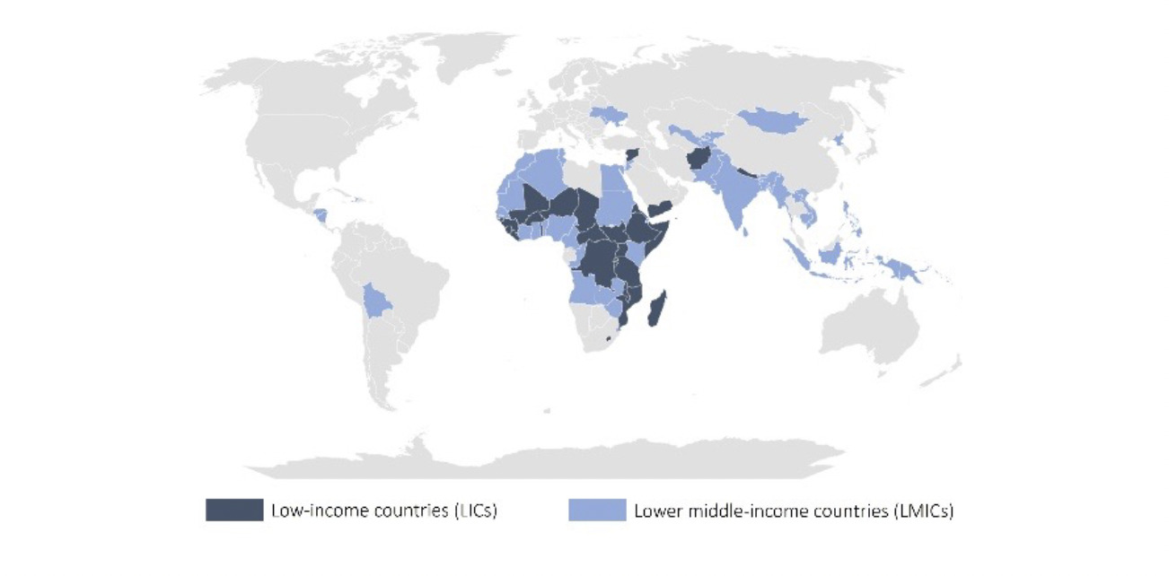 Map of low-income countries (LICs) and lower middle-income countries (LMICs)