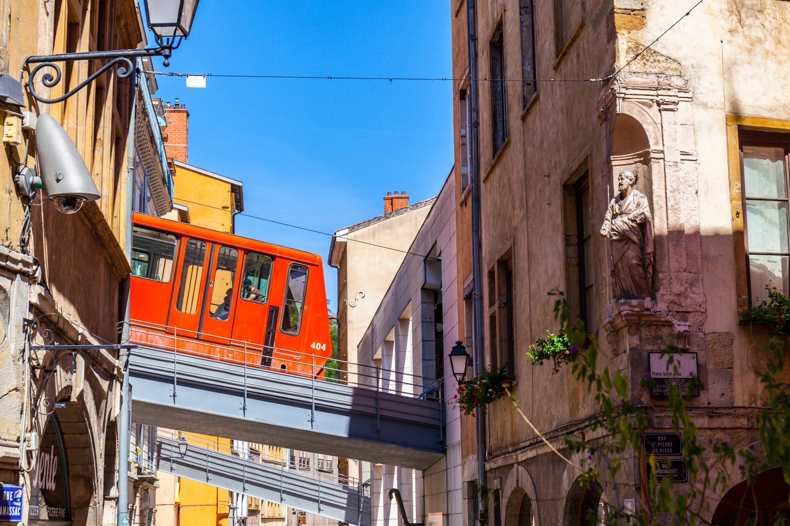 Lyon cable car which connects the old town with the hill Fourviere with its basilica.