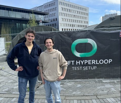 Cem Celikbas (Delft Hyperloop team captain) and Olivier Lam (Delft Hyperloop public relations manager)